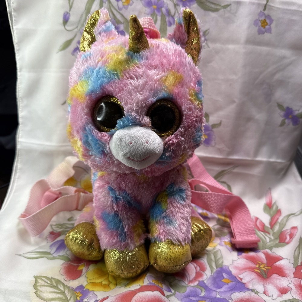 Ty Gear Beanie Boo Fantasia Unicorn‎ mini Backpack purse Tie Dye-12"